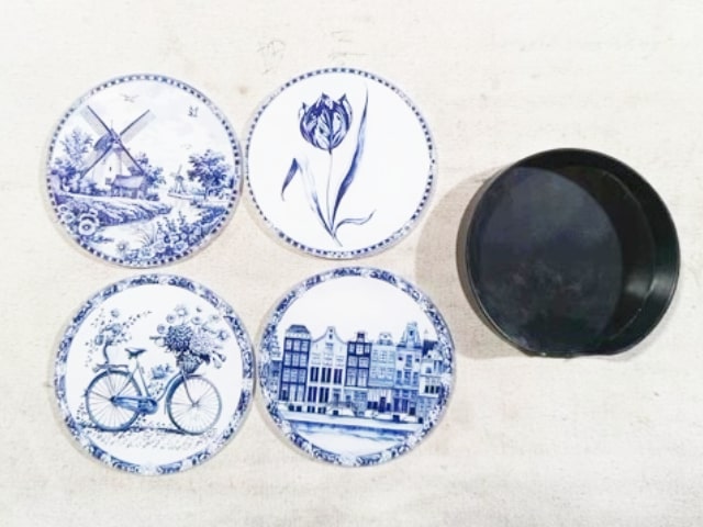 Coaster Glass Ø10cm Delf Blue Mix/4